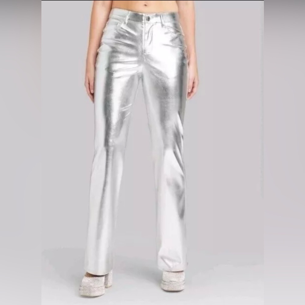 Wild Fable Women's  Metallic Silver High Rise Flare Legs